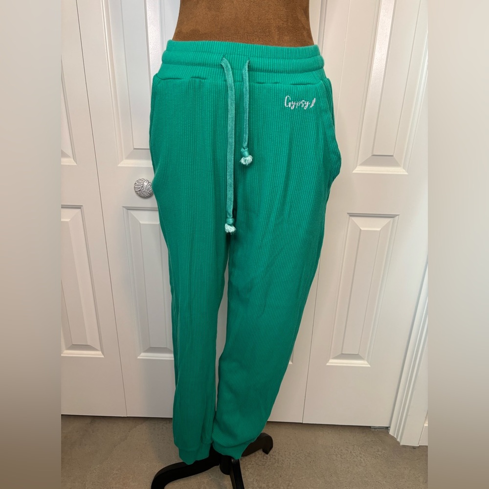 Gypsy Feather Cozy Ribbed Women’s Kelley Green Joggers Size XSmall